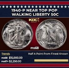 1940-p Walking Liberty Half Dollar Near Top Pop 50c ms68 SEGS