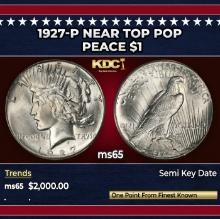1927-p Peace Dollar Near Top Pop $1 ms65 SEGS