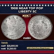 1908 Liberty Nickel Near Top Pop 5c ms66+ SEGS