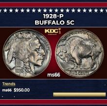 1928-p Buffalo Nickel 5c Grades ms66