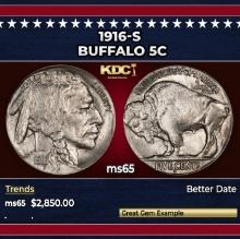 1916-s Buffalo Nickel 5c ms65 SEGS