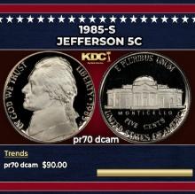 1985-s Proof Jefferson Nickel 5c pr70 dcam SEGS