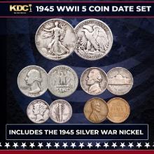1945 WWII 5 Coin Date Set