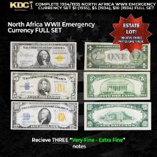 Complete 1934/1935 North Africa WWII Emergency Currency Set $1, $5, $10 FULL SET Grades VF/XF