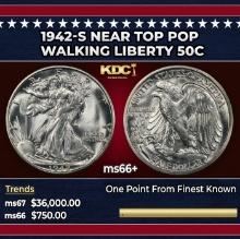1942-s Walking Liberty Half Dollar Near Top Pop 50c ms66+ SEGS