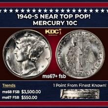 1940-s Mercury Dime Near Top Pop! 10c ms67+ fsb SEGS