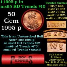 BU Shotgun Lincoln 1c roll, 1995-p 50 pcs Bank Wrapper 50c