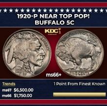 1920-p Buffalo Nickel Near Top Pop! 5c ms66+ SEGS