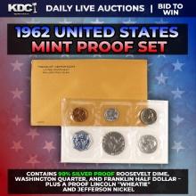 1962 United States Mint Silver Proof Set In Original Goventment Packaging, 5 Coins - Manilla Envelop