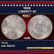 1909 Liberty Nickel 5c Grades ms65