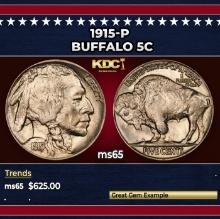 1915-p Buffalo Nickel 5c Grades ms65