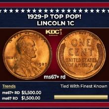 1929-p Lincoln Cent TOP POP! 1c ms67+ rd SEGS