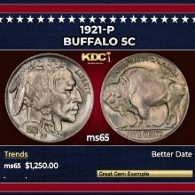1921-p Buffalo Nickel 5c ms65 SEGS