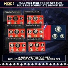 1973-1978 Proof Set Run Plus Bonus Silver Bicentennial 3pc Set 39 Coins 7 Complete Sets Complete Pro