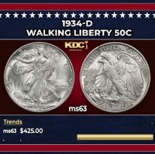 1934-d Walking Liberty Half Dollar 50c Grades ms63