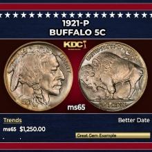 1921-p Buffalo Nickel 5c ms65 SEGS