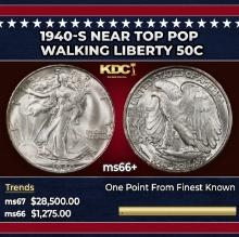 1940-s Walking Liberty Half Dollar Near Top Pop 50c ms66+ SEGS