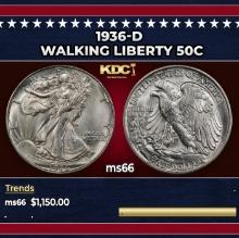 1936-d Walking Liberty Half Dollar 50c ms66 SEGS