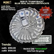 1x 1928 $1 Funnyback Blue Seal Silver Certificate Grades CU