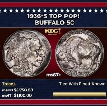 1936-s Buffalo Nickel TOP POP! 5c ms67+ SEGS