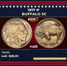1917-p Buffalo Nickel 5c Grades ms63