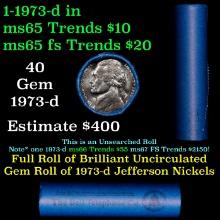 BU Shotgun Jefferson 5c roll, 1973-d 40 pcs Bank $2 Nickel Wrapper