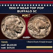 1930-p Buffalo Nickel Near Top Pop 5c ms66+ SEGS