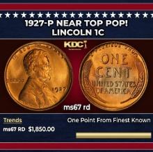 1927-p Lincoln Cent Near Top Pop! 1c ms67 rd SEGS