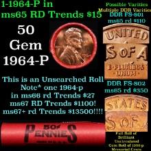 BU Shotgun Lincoln 1c roll, 1964-p 50 pcs Bank Wrapper 50c