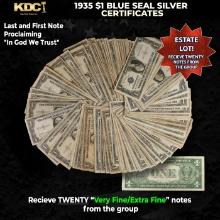 20x 1935 $1 Blue Seal Silver Certificates Grades VF/XF