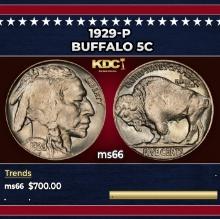 1929-p Buffalo Nickel 5c Grades ms66