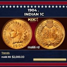 1904 Indian Cent . 1c ms66 rd SEGS