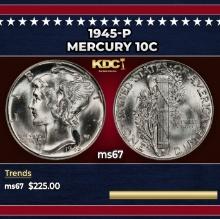 1945-p Mercury Dime 10c ms67 SEGS