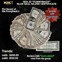 1x 1934 $1 Funnyback Blue Seal Silver Certificate Grades CU