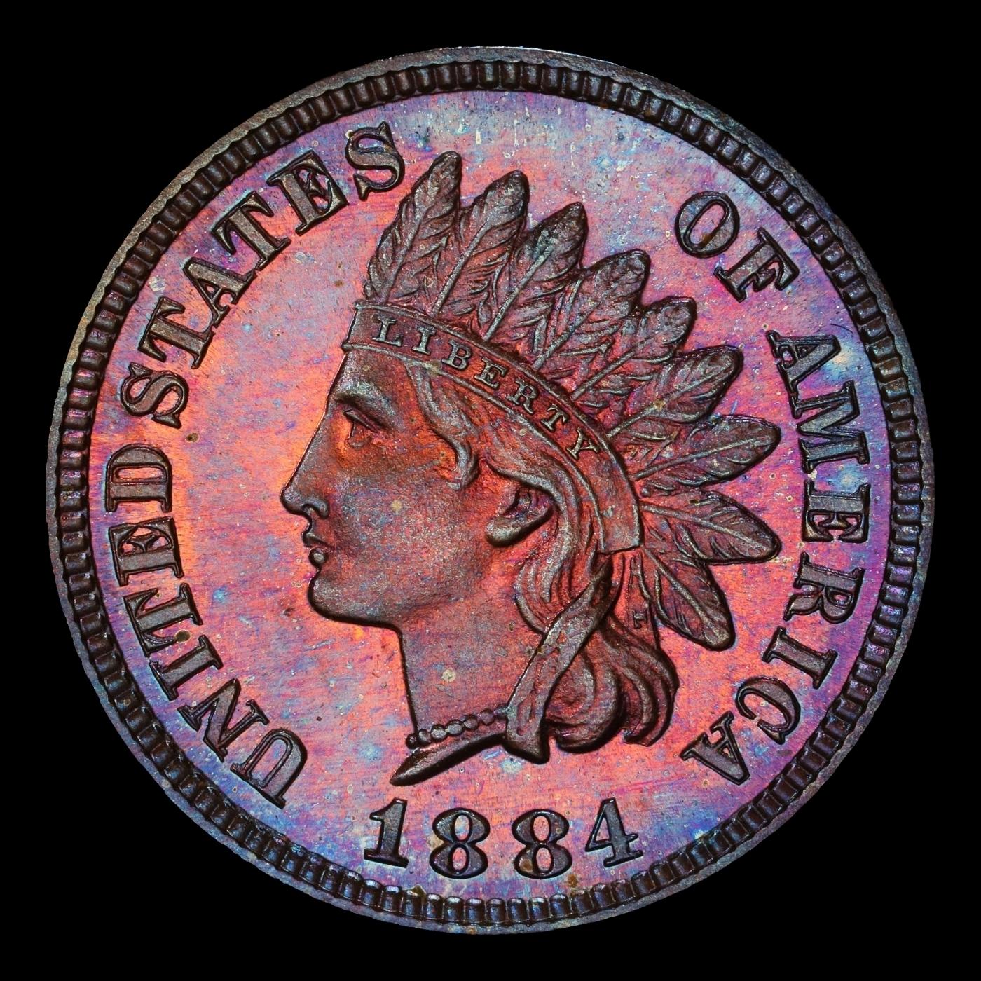 1884 Proof Indian Cent Colorfully Toned 1c pr67+ bn SEGS