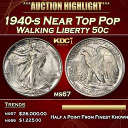 1940-s Walking Liberty Half Dollar Near Top Pop 50c ms67 SEGS