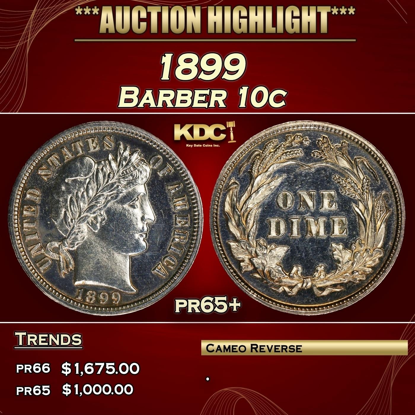 1899 Proof Barber Dime 10c pr65+ SEGS