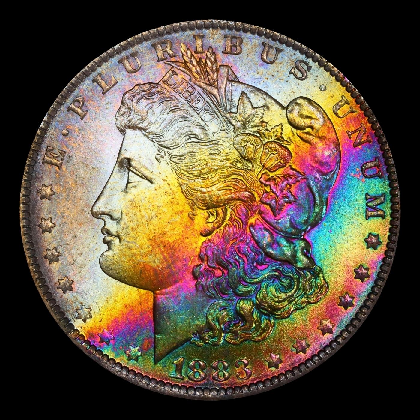 1883-o Morgan Dollar Rainbow Toned Near TOP POP! $1 ms67+ SEGS