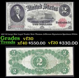 1917 $2 Large Size Legal Tender Note Thomas Jefferson Grades vf++ Signatures Speelman/White