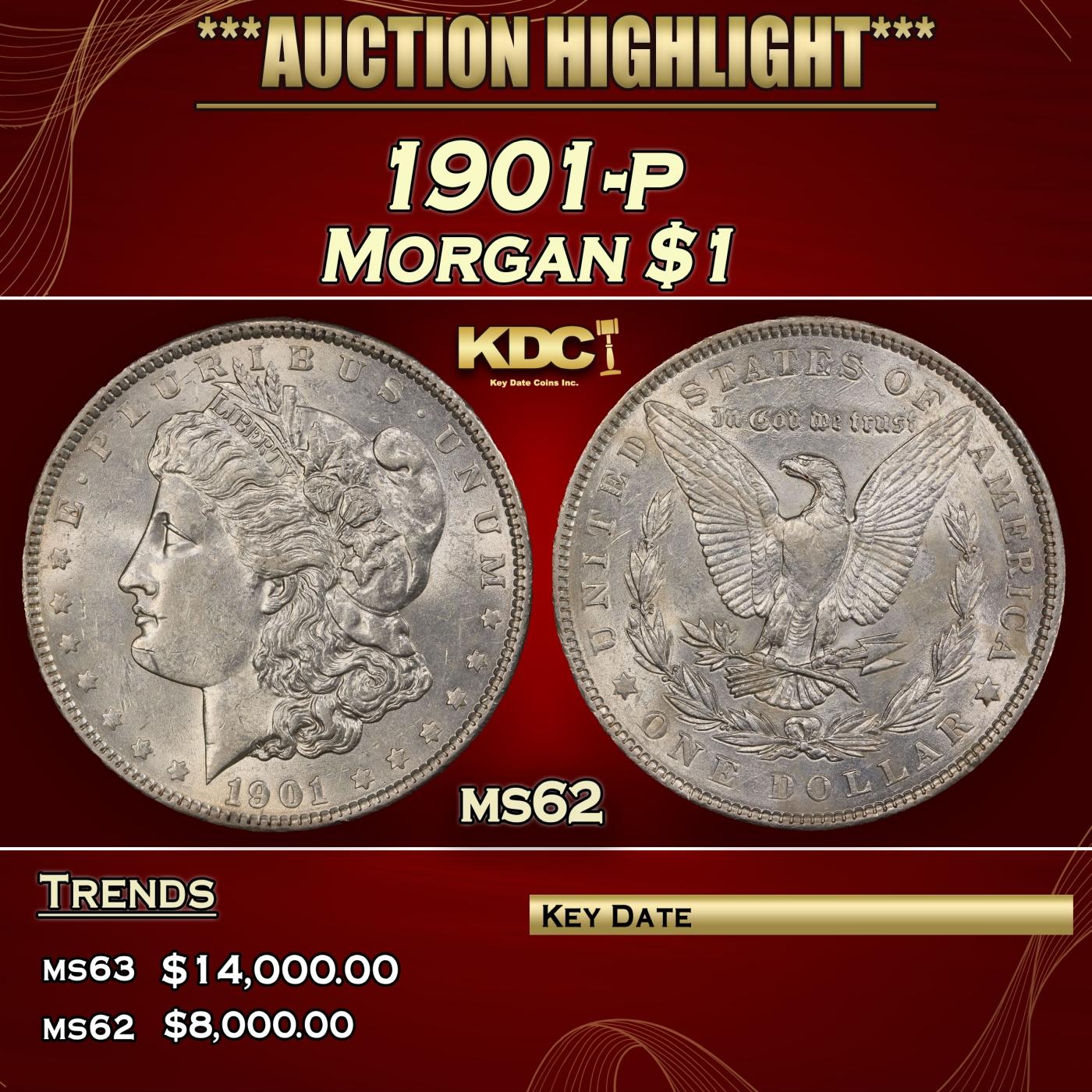 1901-p Morgan Dollar $1 ms62 USCG
