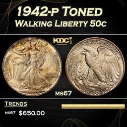 1942-p Walking Liberty Half Dollar Toned 50c ms67 SEGS