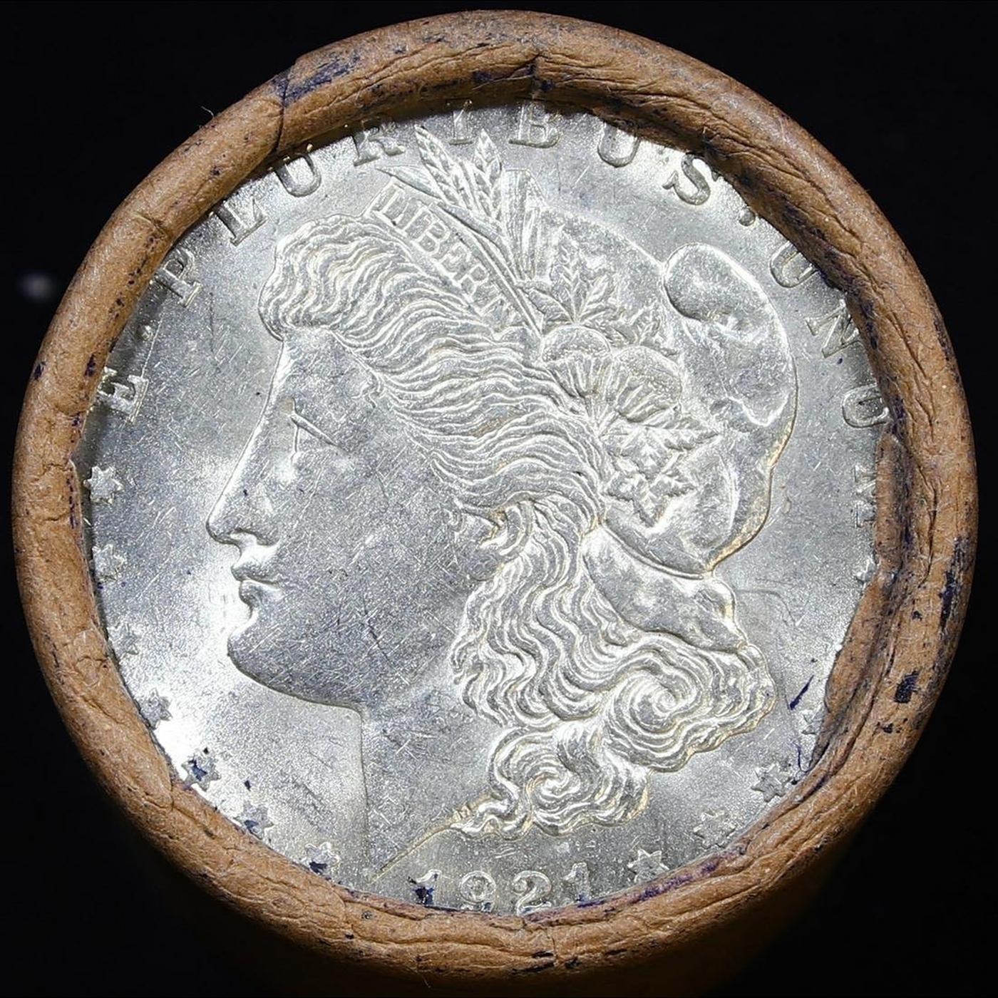 Full solid date 1921-p Uncirculated Morgan silver dollar roll, 20 coins