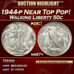 1944-p Walking Liberty Half Dollar Near Top Pop! 50c ms67+ SEGS