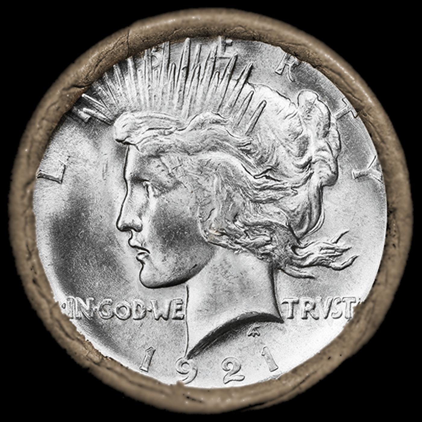 CCX- Uncirculated Peace Dollar 10 Coin Roll SEARS 1921/'P' Rev End