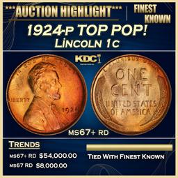 1924-p Lincoln Cent TOP POP! 1c ms67+ rd SEGS