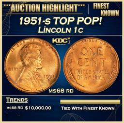 1951-s Lincoln Cent TOP POP! 1c ms68 rd SEGS