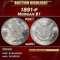1891-p Morgan Dollar $1 ms65+ SEGS