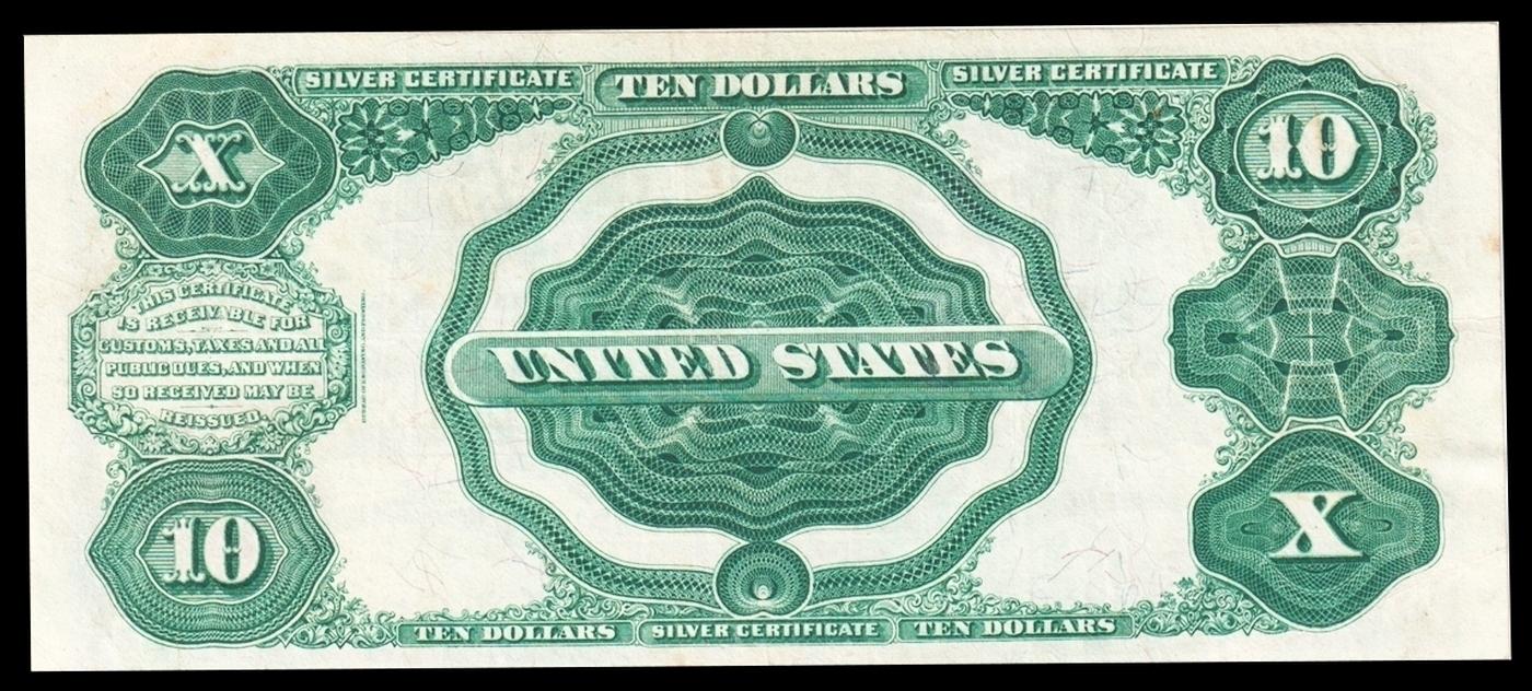 1891 $10 Red Seal Silver Certificate "Tombstone" Grades xf Signatures Rosecrans/Nebeker