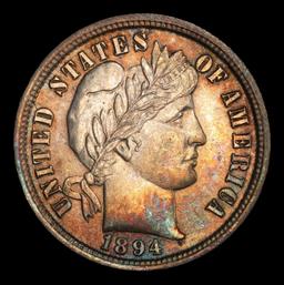 1894-p Barber Dime Rainbow Toned 10c ms64+ SEGS