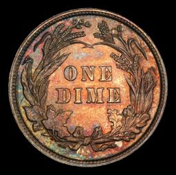 1894-p Barber Dime Rainbow Toned 10c ms64+ SEGS